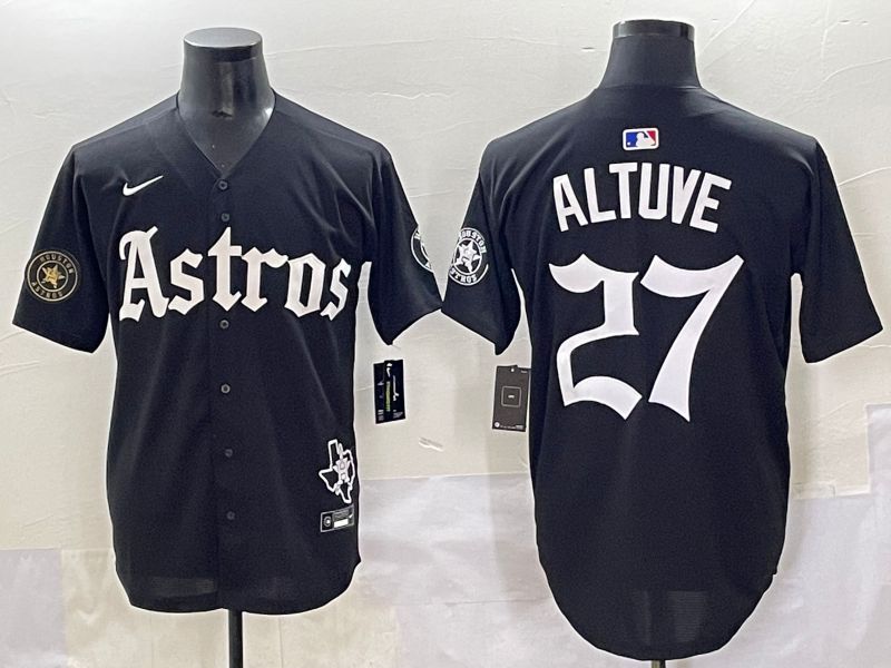 Men 2025 Houston Astros 27 Altuve Black Five generations Joint Name Nike MLB Jersey style 18